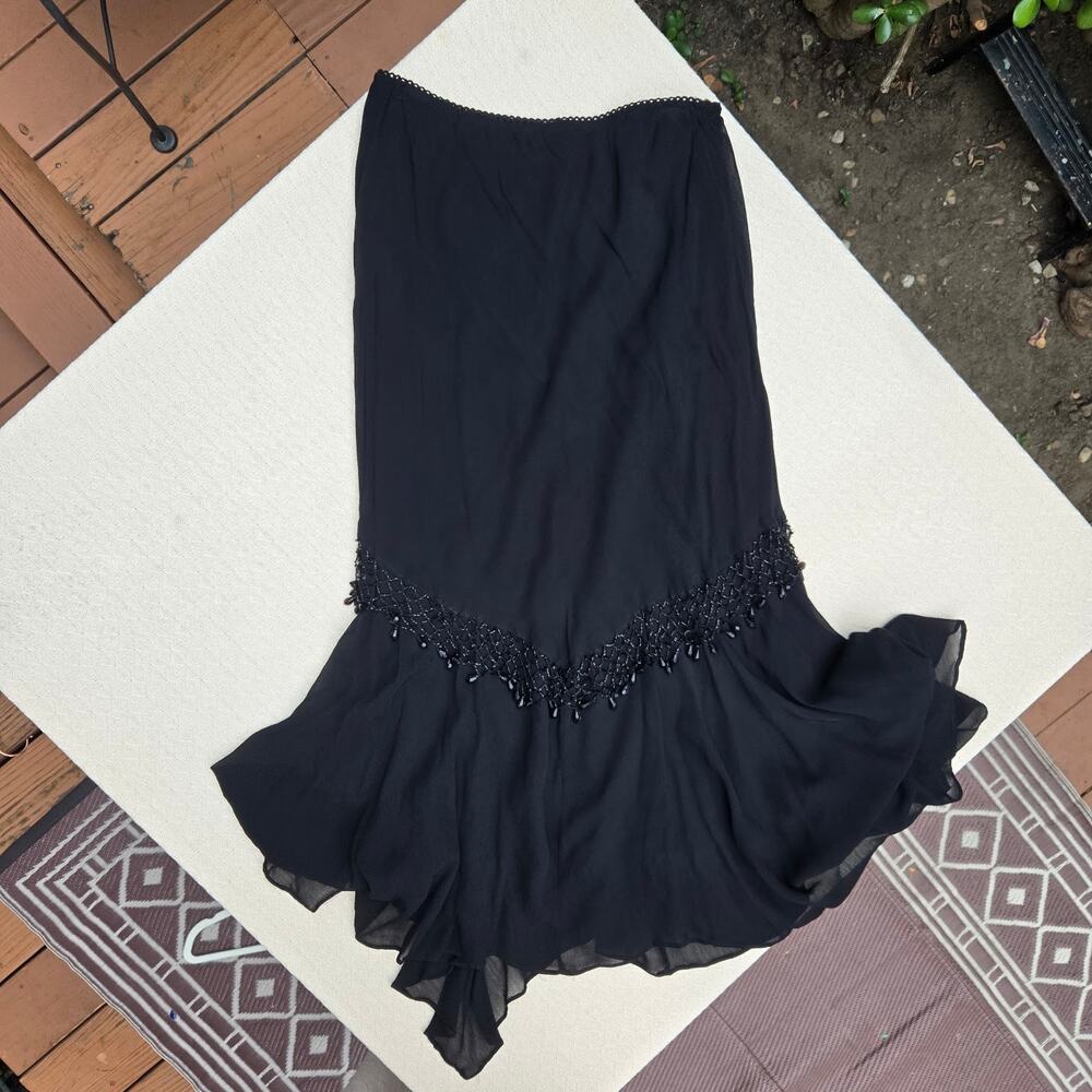 Black Chiffon Beaded Trim maxi skirt